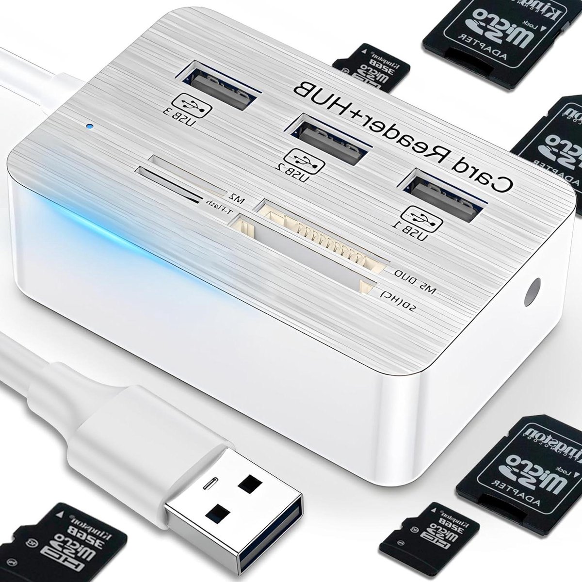 USB-hub met kaartlezer - Adapter 7-in-1 - Gegevens overzetten - 3x USB 2.0 poorten