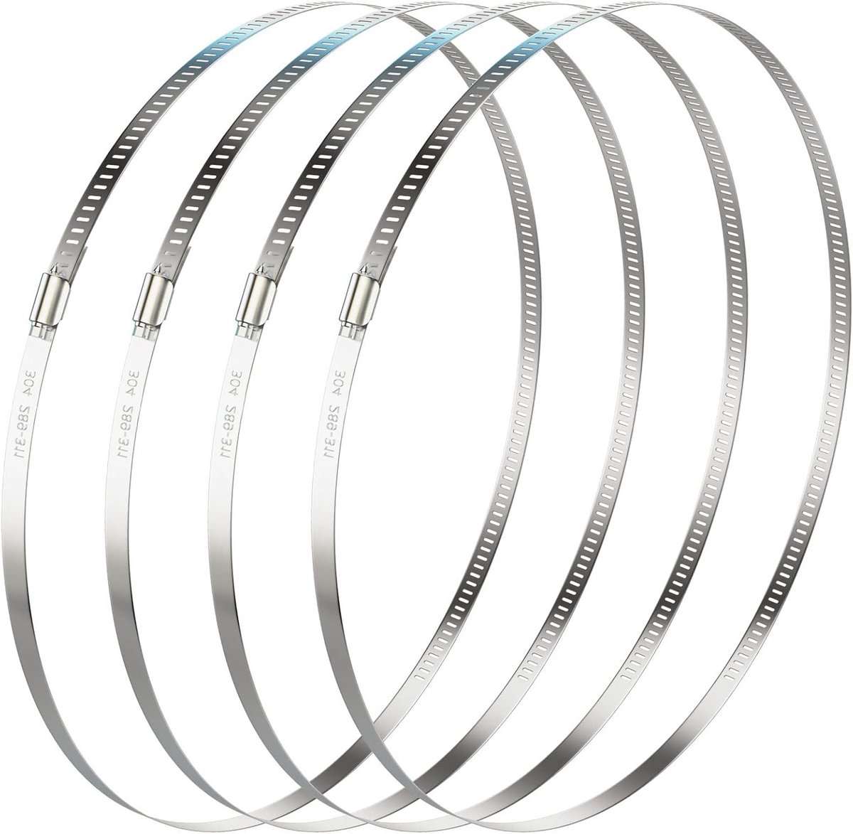 Verstelbare RVS Slangklemmen 289-311mm - 4 Stuks - Duurzame Wormdrive Klemmen voor Luchtkanalen, Brandstofleidingen en Droger Ventilatie
