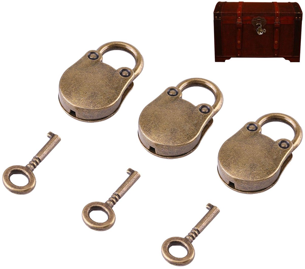 Vintage Padlocks Set - 3 Stuks Berenvormige Mini Hangsloten van Zink voor Sieraden, Dagboeken en Bagage