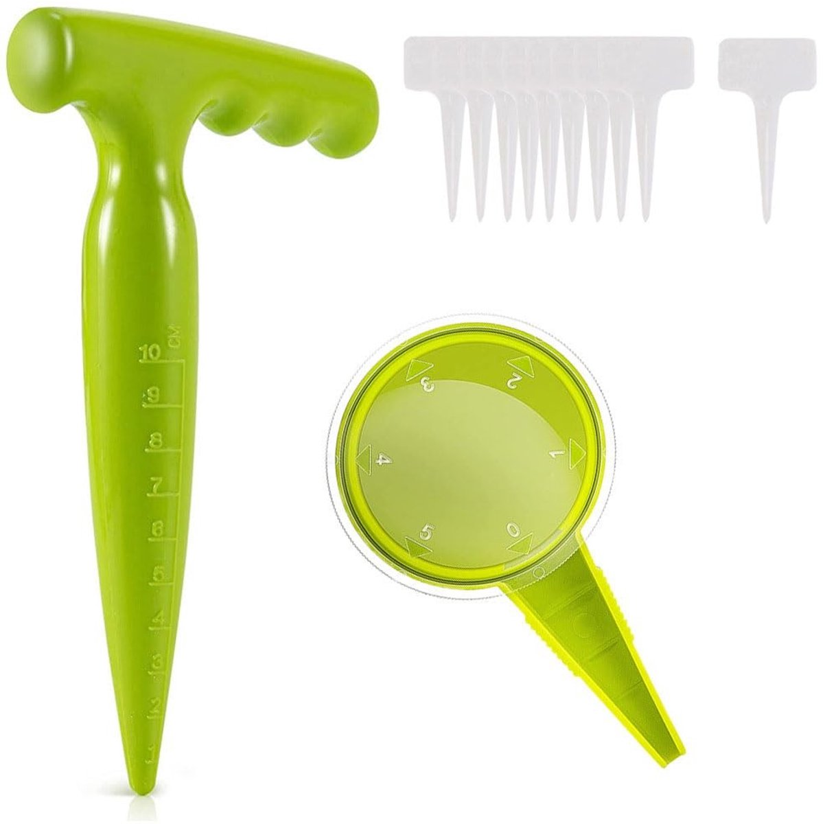 Dailygoods - Plantenzaaier Set - Tuinieren met Gaten - Ergonomisch Tuingereedschap - 5 Maten - Duurzaam en Licht - Inclusief Etiketten - Voor Groene V
