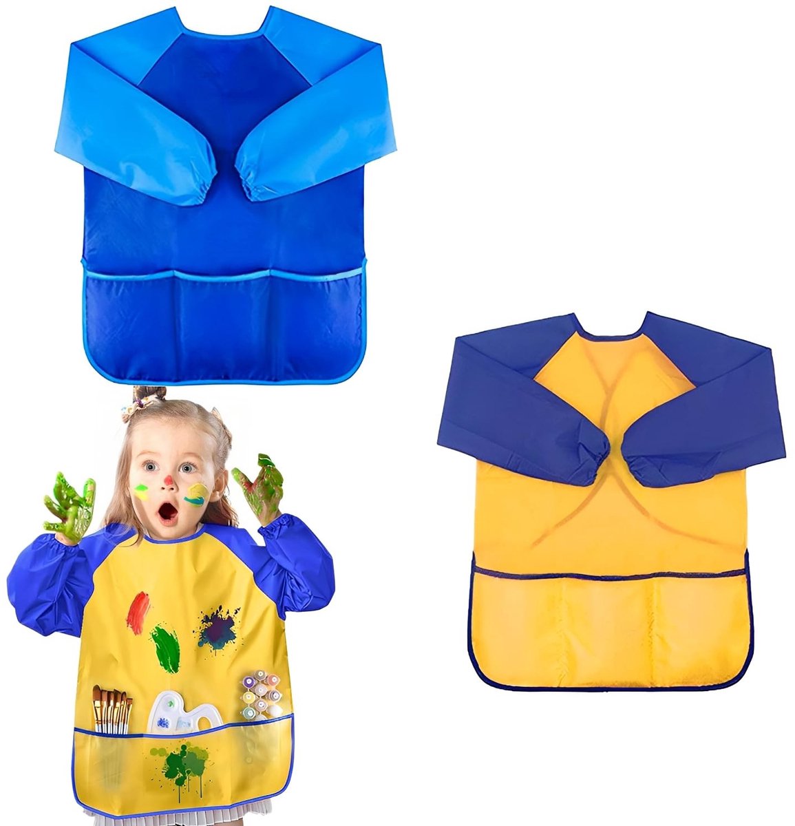Dailygoods - Schildersschort - Waterdicht - Met mouwen - 2 stuks - Geschikt voor kinderen - Kunst en koken - Voor schoolactiviteiten