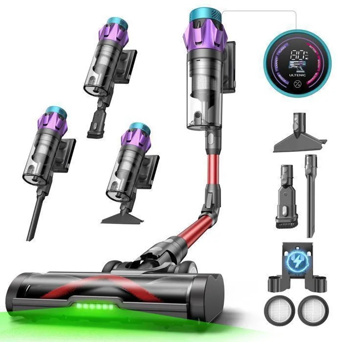 ULTENIC U18 Power Pro - Draadloze steelstofzuiger - Ultra krachtig - 600 W - 150 AW - 80 min gebruiksduur - Verwijderbare accu