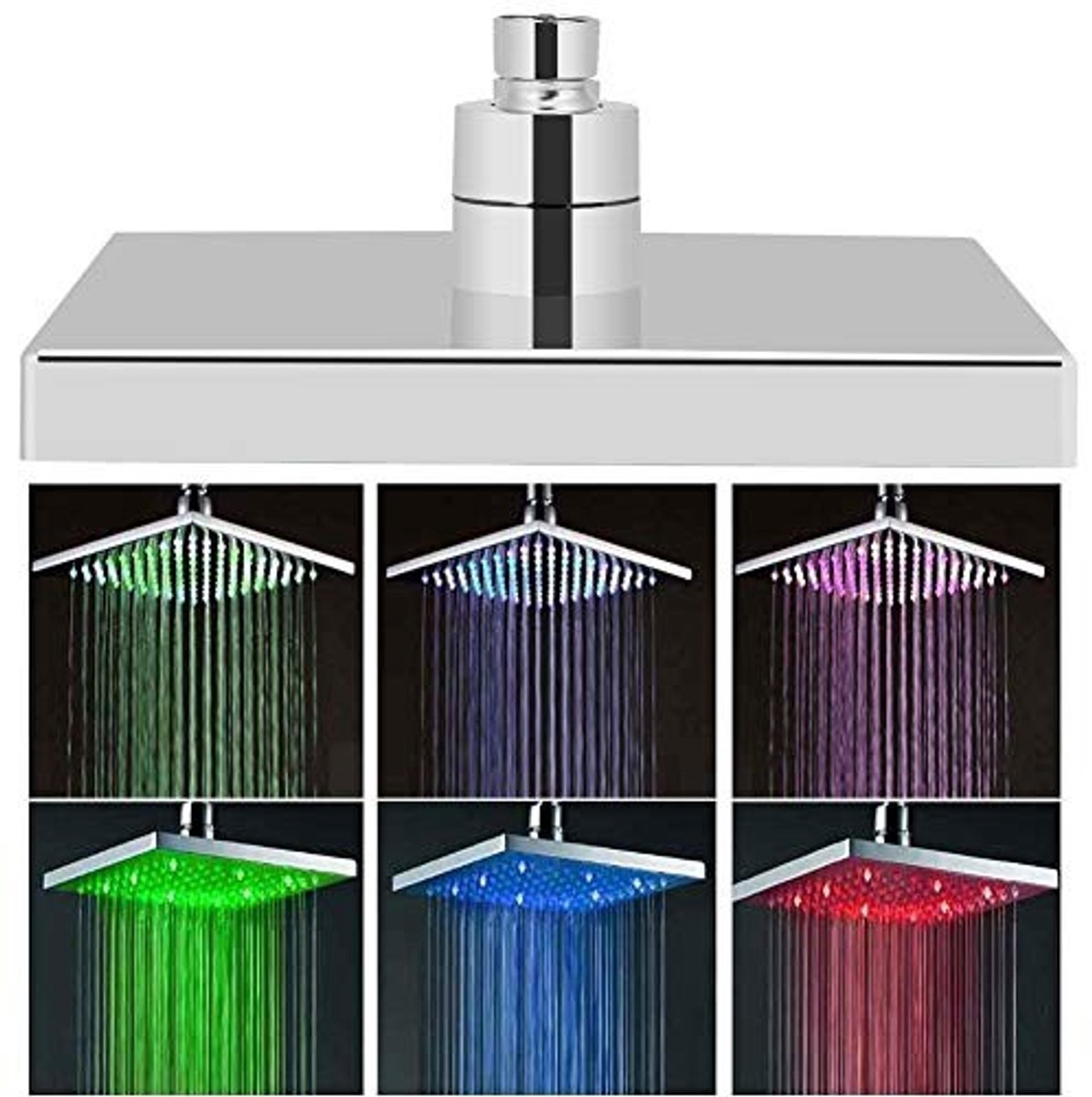 Zeynomax - LED Douchekop - 7 Kleuren Veranderend - Romantische Verlichting - 8 Inch Vierkant - Waterbesparend - Hoog Druk Douche - Geschikt voor Bad..