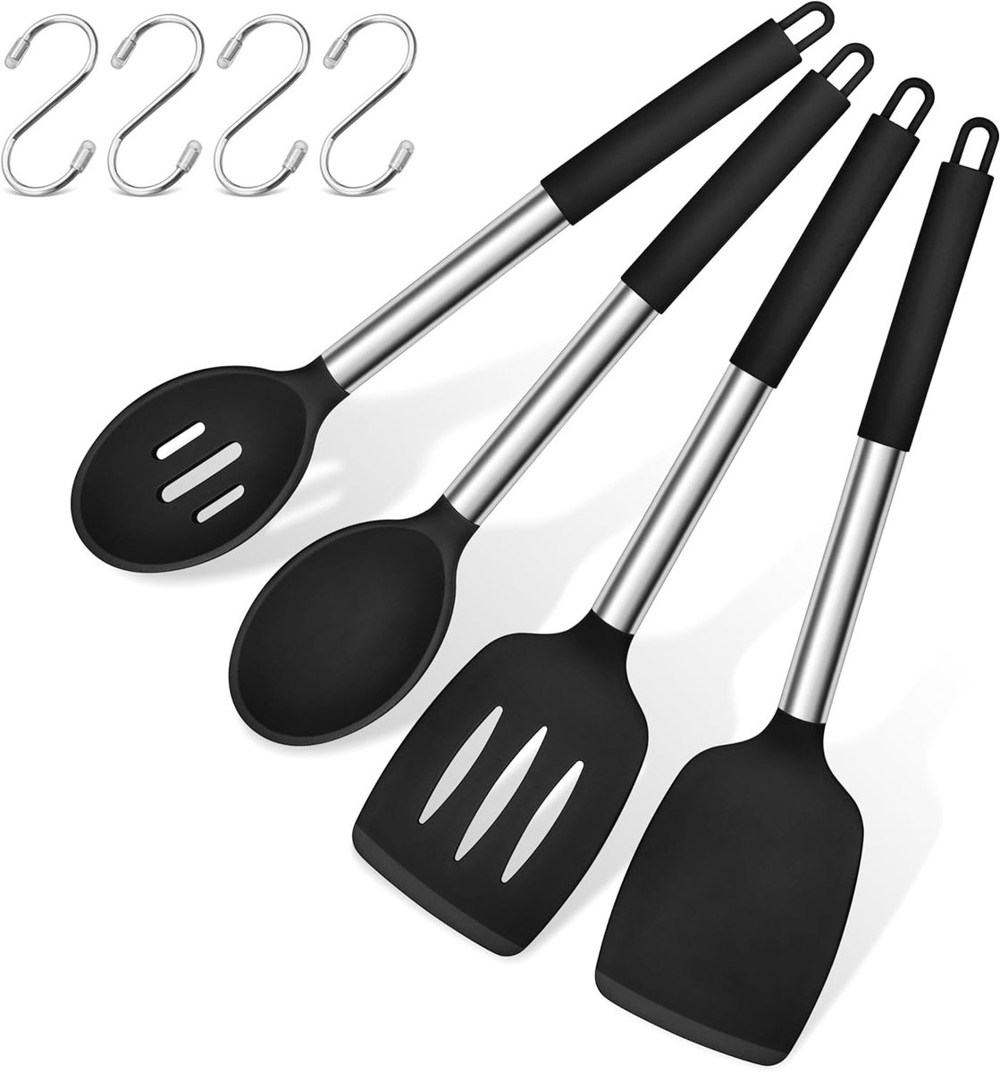 Spatula en Kooklepel Set van Silicoon, Duurzaam Keukengerei met RVS Handvat, 8-delige Set, Vaatwasserbestendig en Ideaal voor Koken en Bakken
