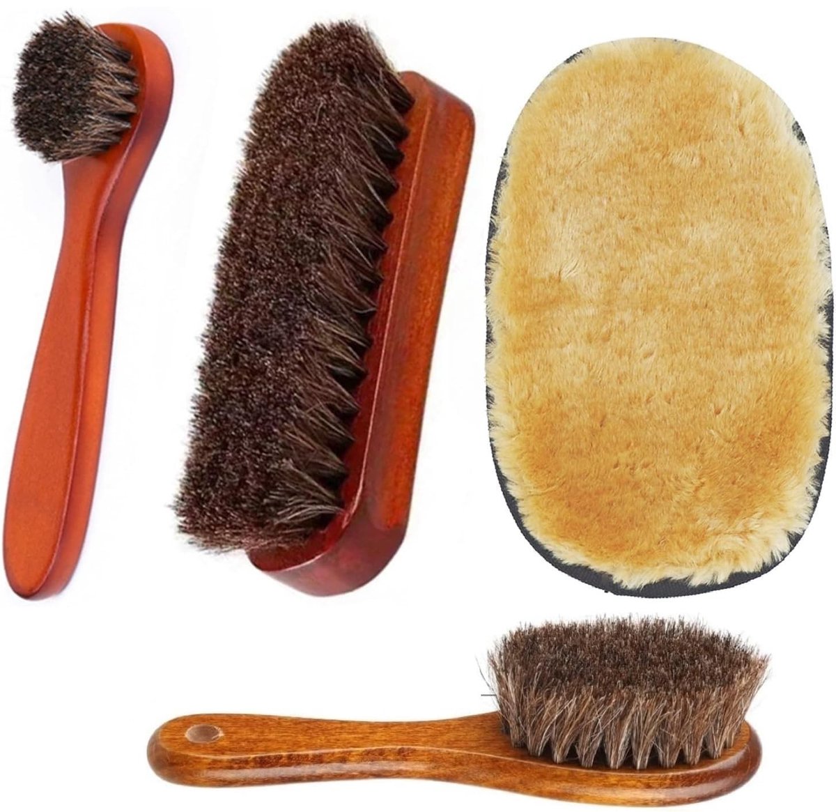 Vlemico - Dubbele schoenborstel - Premium paardenhaar borstels - Zacht en taai - Bruin - Schoen- en laarzenglans - Perfect voor meubels - 2 stuks