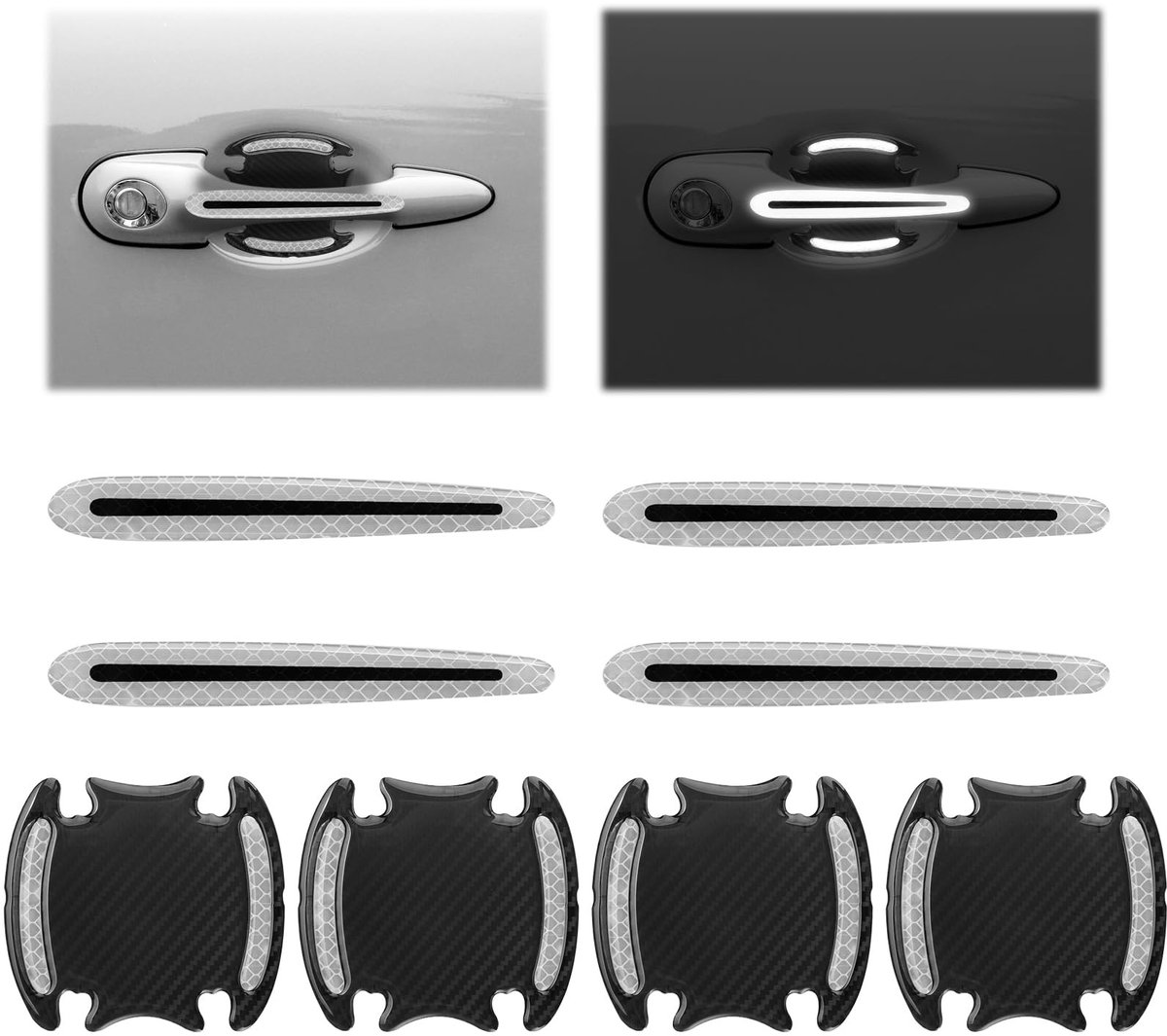 By shayne - Beschermfolie voor deurgreep - Krasbestendig - Reflecterende strepen - Voor auto en fiets - Veiligheid - 8 stuks