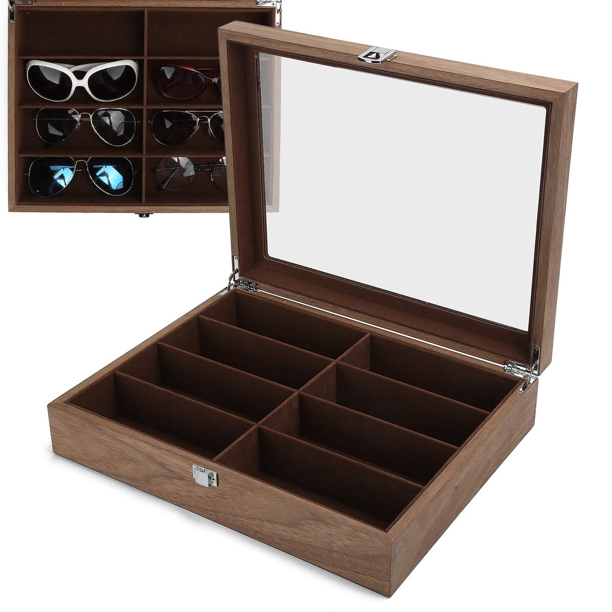 Glazenbox voor 8 Zonnebrillen - Luxe Houten Opbergdoos voor Thuis