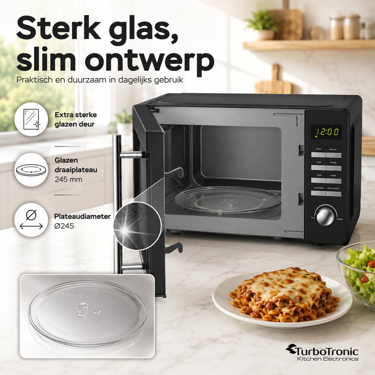 Turbotronic MW20 Vrijstaande Magnetron - Microwave - 20 Liter - Zwart — afbeelding 6