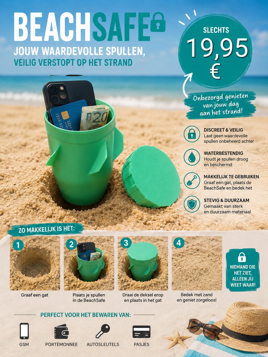 Beachsafe kleur groen - strand - opbergbox