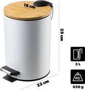 KADAX Badkamerafvalemmer, 3 l cosmetica-emmer in 5 kleuren, kleine pedaalemmer met bamboedeksel, vuilnisemmer voor badkamer en toilet (wit)