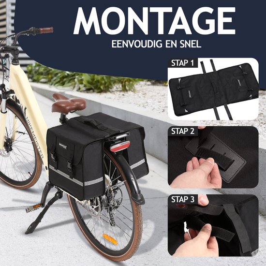 HikeMeister ® - dubbele Fietstas -Fietstassen electrische fietsen- Fietstassen Dubbel - 27L - Reflecterend - Zwart dubbele fietstas