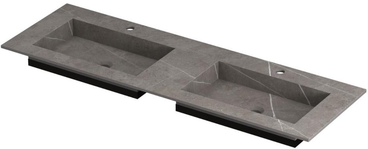 INK Post Wastafel Keramische Slab Envelop Bak Dubbel 2 Kraangaten - 1400x450x10 mm - Armani Grey Mat