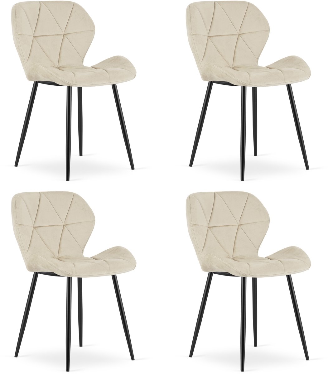 Set van 4 eetkamerstoelen MANGO - Beige fluweel - Zwarte metalen poten - Modern design