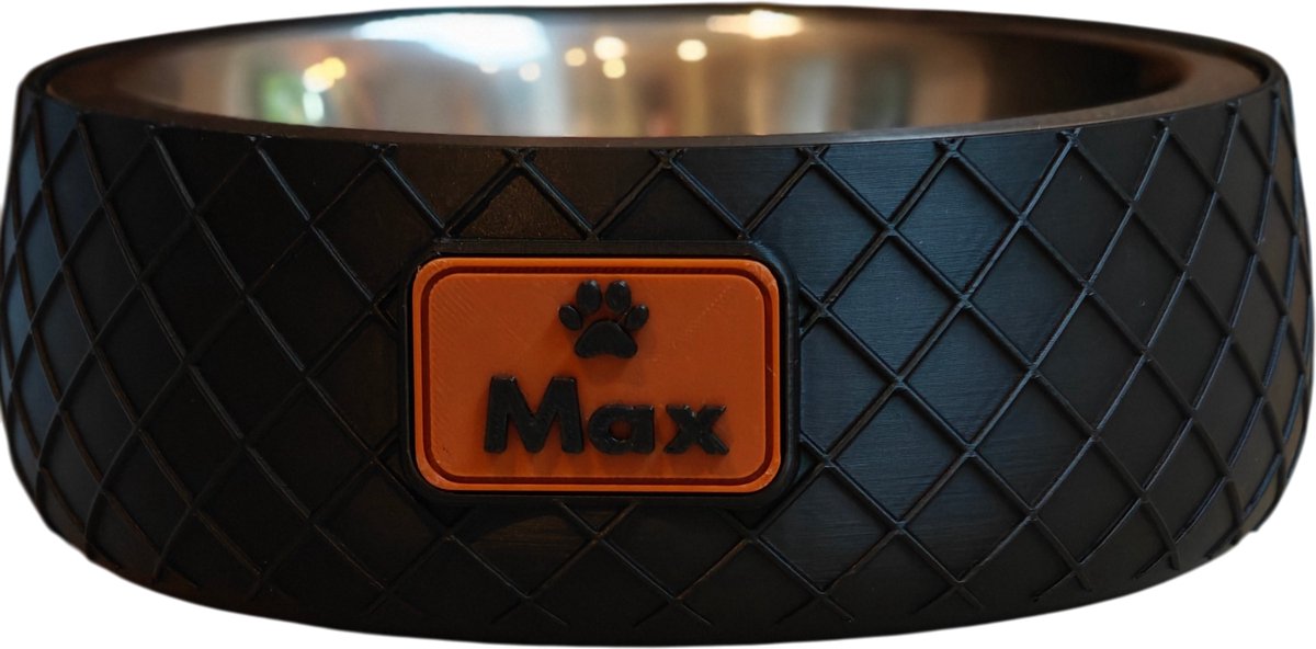 Gepersonaliseerde voerbak met naam – luxe design voerbak voor hond & kat – antislip – RVS binnenbak – zwart