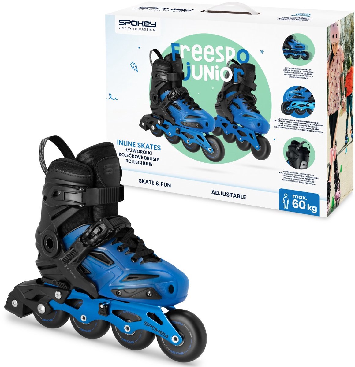 Spokey FREESPO Junior Inlineskates – 31-34 Zwart