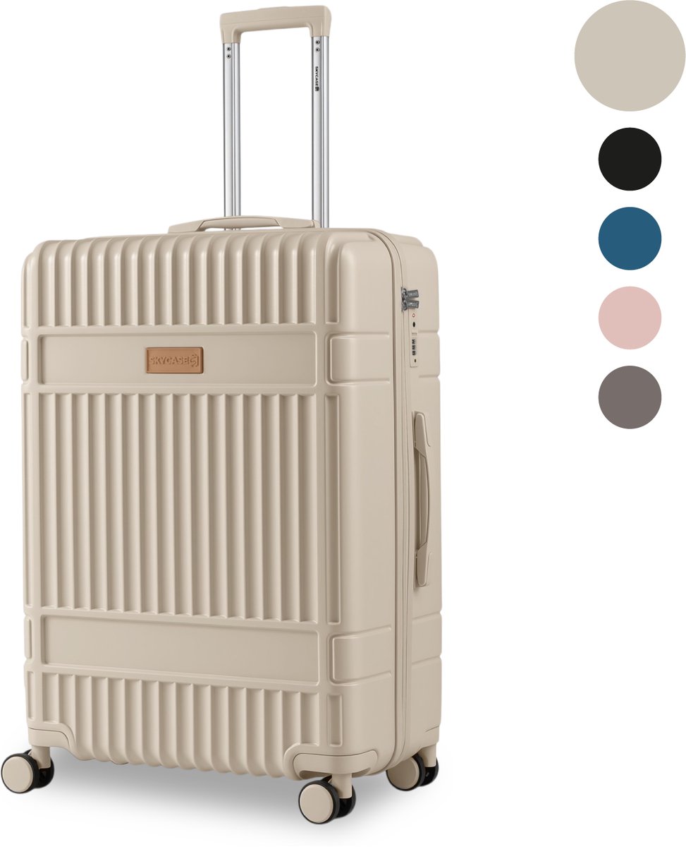 SKYCASES Classic Heritage - Grote Reiskoffer - TSA Slot - 76x52x30 cm - 100L - XL Rolkoffer - 360° geruisloze wielen - Lichtgewicht - Trolley - Beige