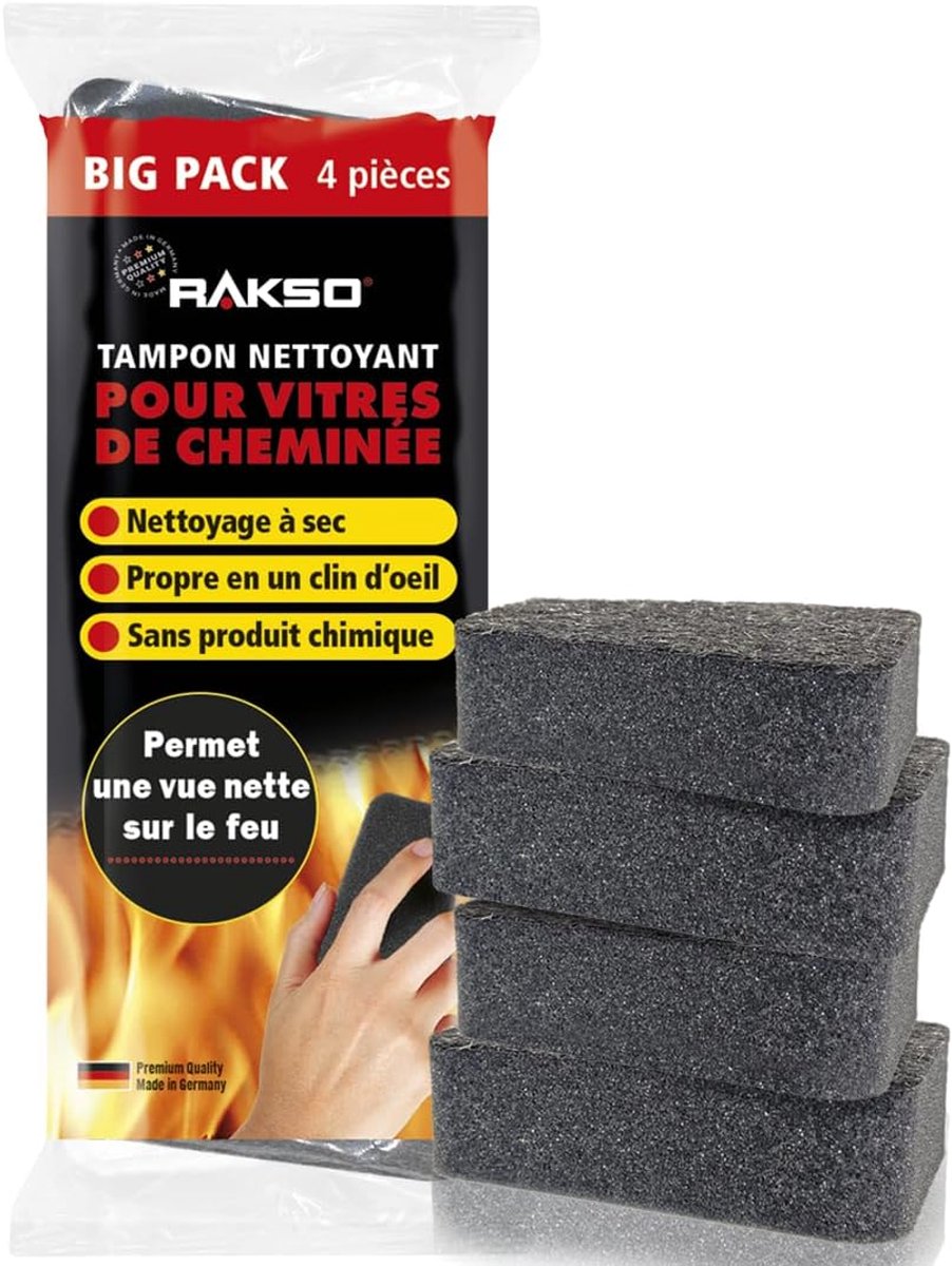 RAKSO Haardglas Reiniger Set – 4 Stuks – Reiniger voor Kachel- en Haardglas – Verwijdert Roet, Vet & Aanslag