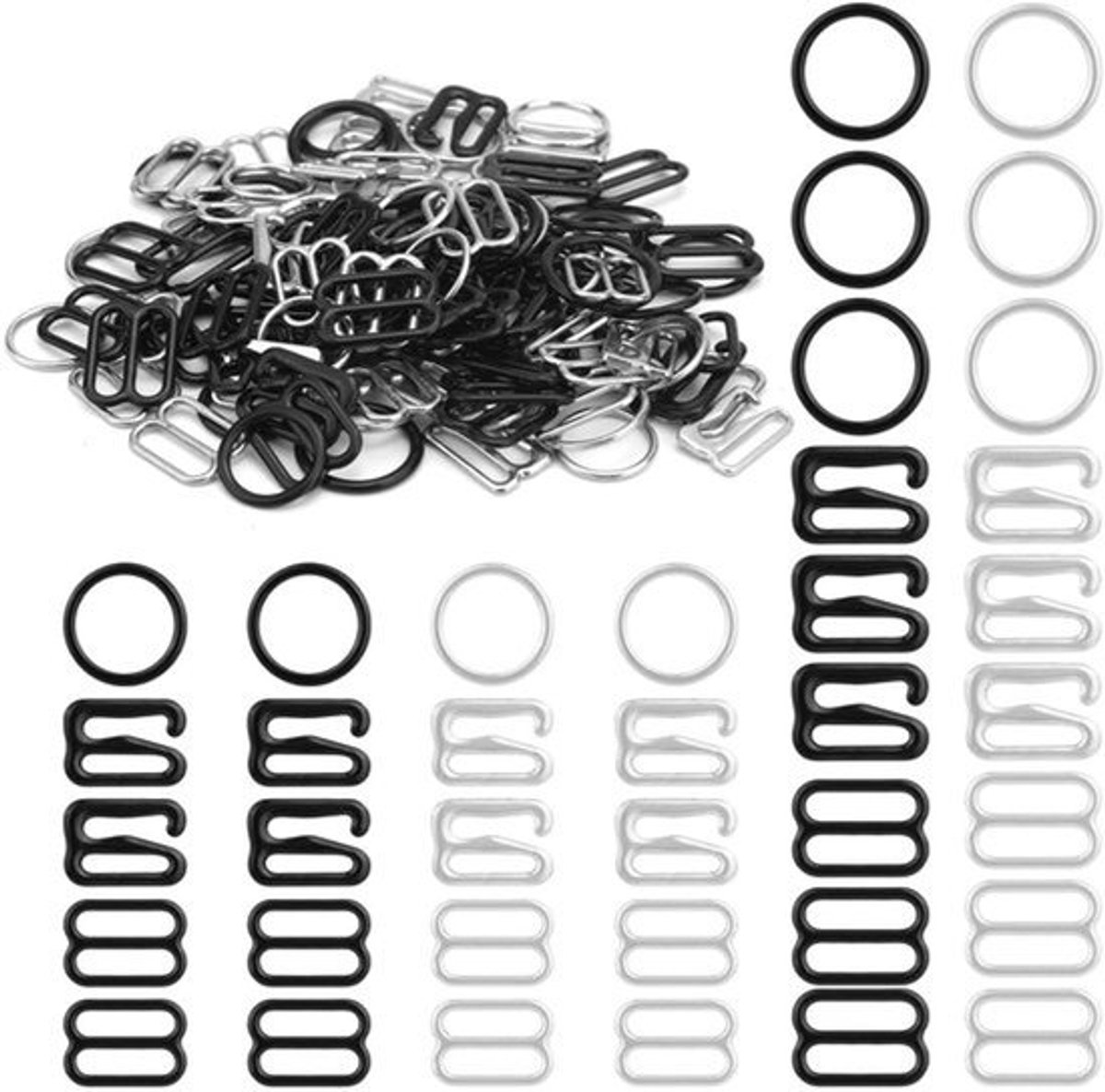 120 Pcs Bh Haakjes - 3 Ontwerpen - Metaal - Zilver, Zwart