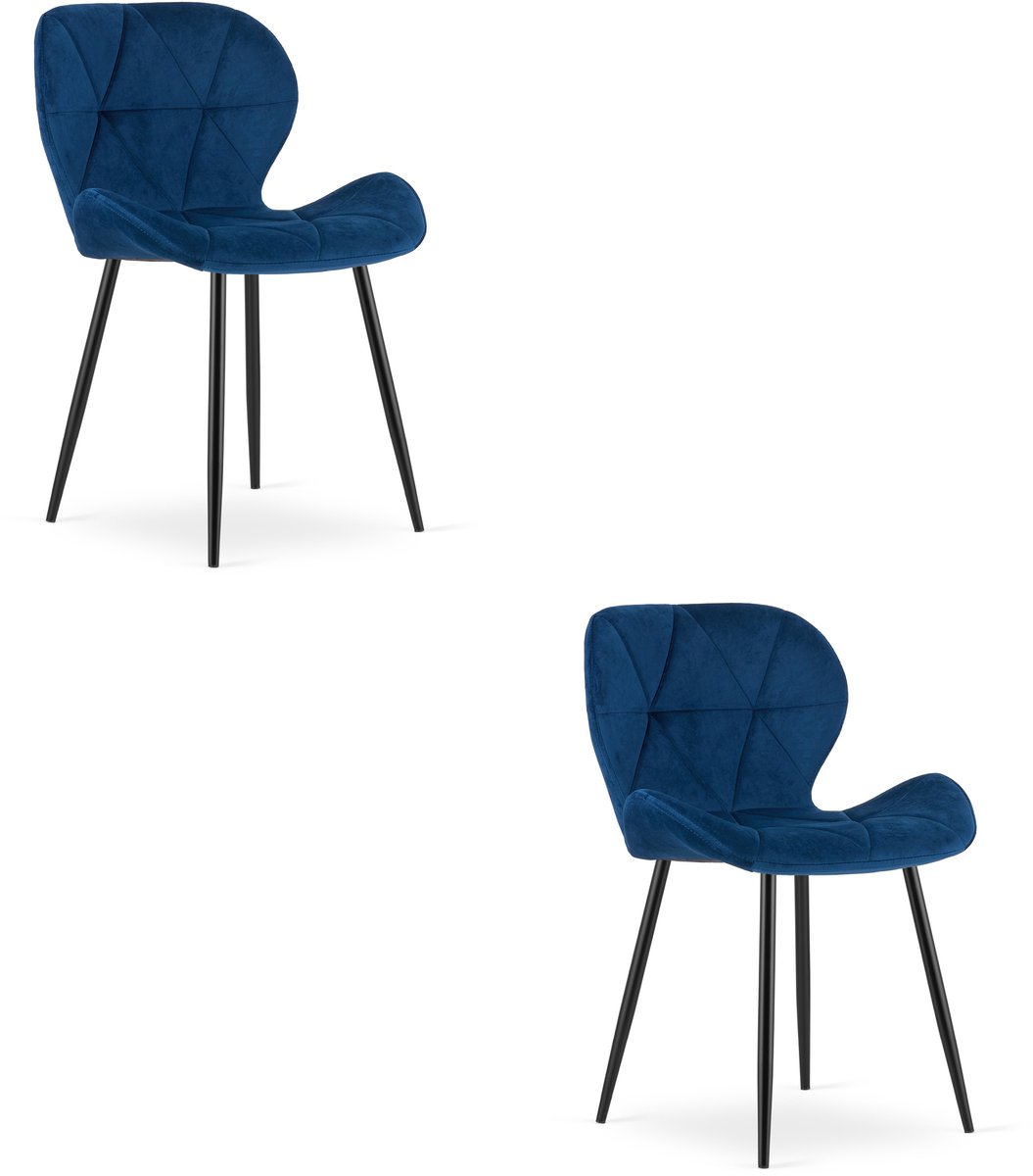 Set van 2 eetkamerstoelen MANGO - Donkerblauw fluweel - Zwarte metalen poten - Modern design
