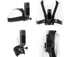 Accessoire Set voor Insta 360 Camera: Borstband, Hoofdband, Rugzak Clip, Polsband en 360° Rotatie Adapter met Snelle Ontgrendeling voor Optimaal Gebruik van je Action Cam