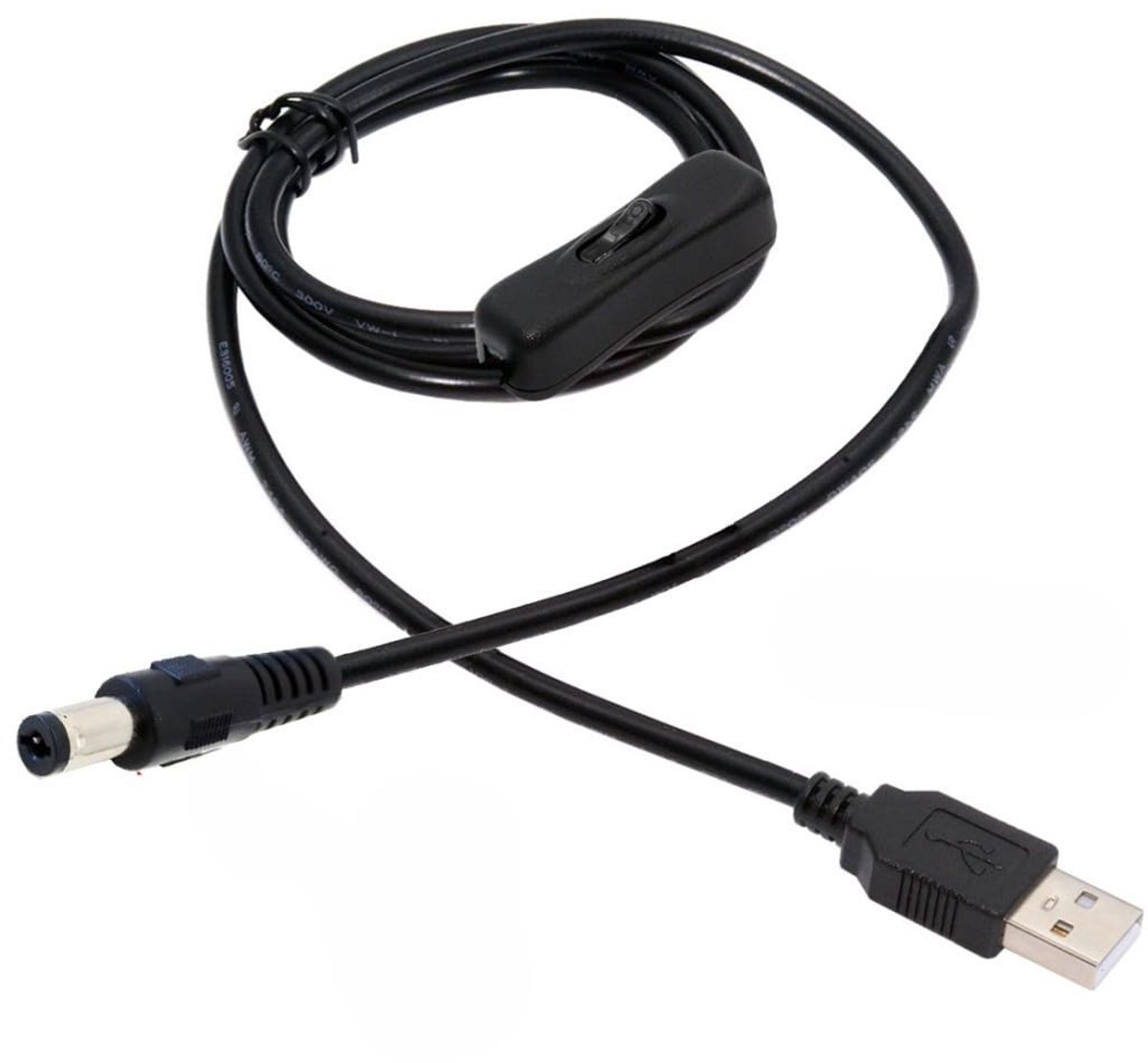 Jhubersproducts - USB Power Switch Extension Cable - USB 2.0 Male naar DC 5.5x2.1mm - met Aan/Uit Schakelaar - 1M - handig voor thuisgebruik - geschik