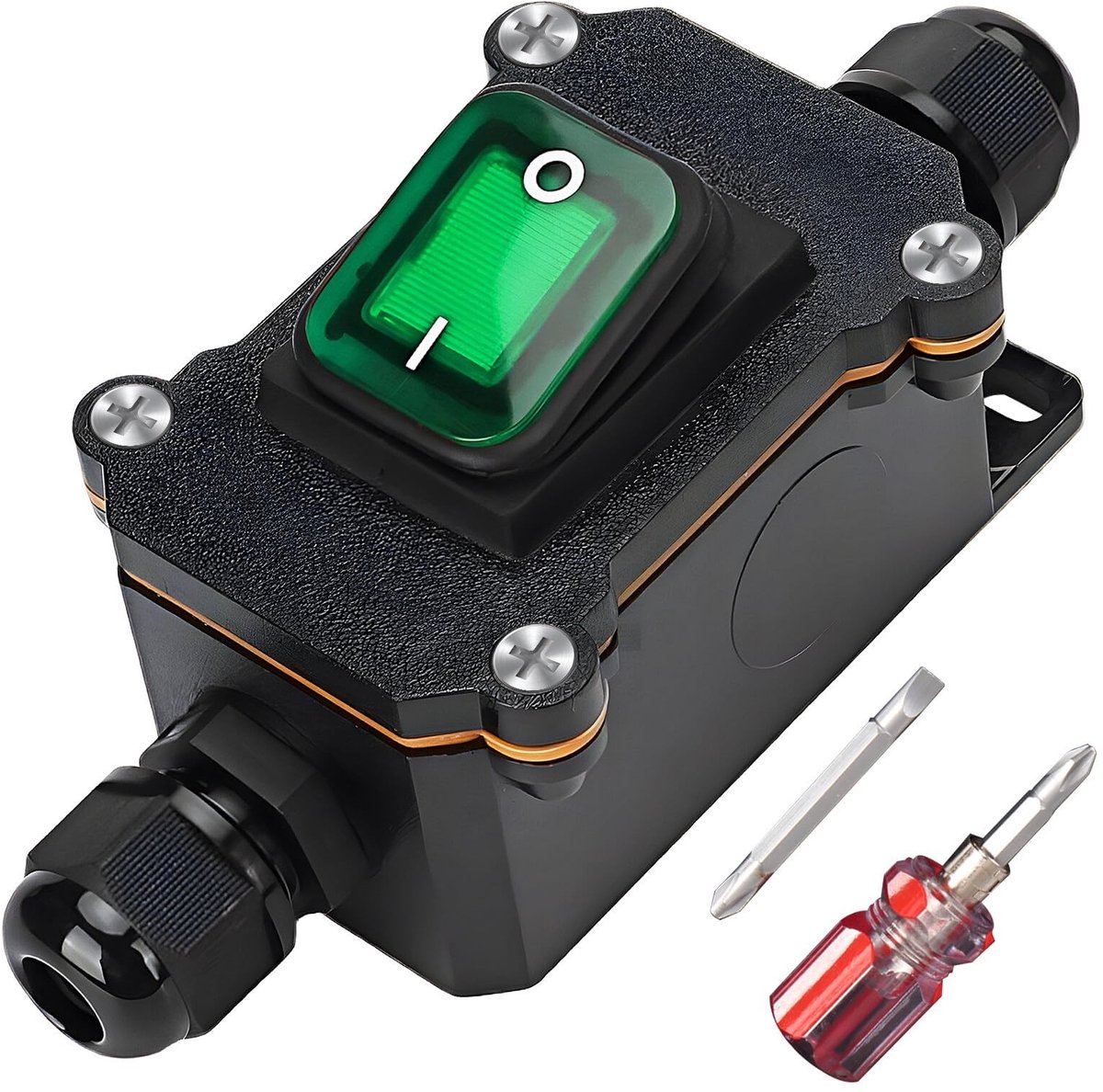 Jhubersproducts - Waterproof Inline Switch - 12V DC - 20A - Groene LED - Schakelaar - Voor Buiten - IP65