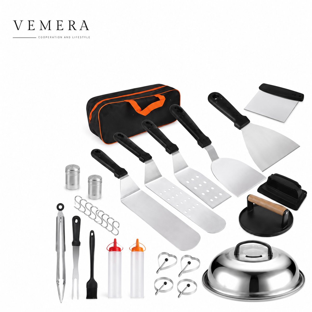 Vemera bbq - grilgereedschap - grillspatel - barbecue bestekset - 29-delige bestekset - Barbecue accessoires - Barbecue kookgerei - Barbecue Toolbox - rvs