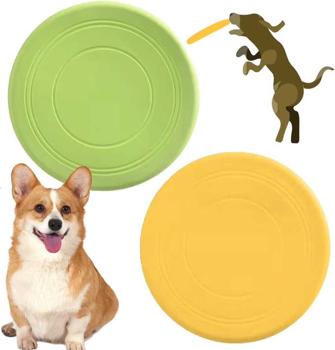 Frisbee Hond - Frisbee voor Honden - Zacht & Drijvend - Hondenspeelgoed - Frisbees - Zomer - Buitenspeelgoed - Voor alle Honden - Speelgoed voor Huisdieren - Huisdier Frisbee - Puppy Trainingsschijf - Groen en Geel - 2 Stuks - van Imperatoris