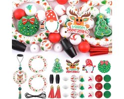 42 Pieces Christmas Silicone Beads Loose Beads for Pen Mixed Christmas Beads for Jewelry Making Spacer Beads for Car Charm Necklace Craft