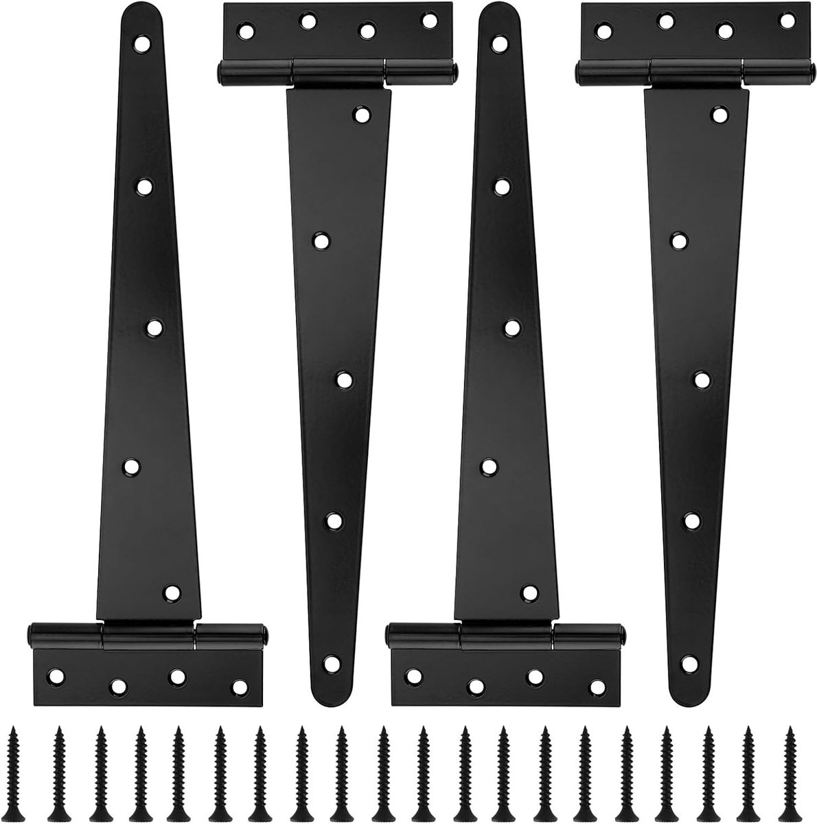 4 Pack 360mm T-belt scharnieren voor schuurdeuren, metalen poort scharnieren met schroeven, zwarte T-hengsels voor houten poorten, schuren en hekken