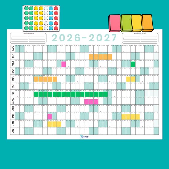 OptiYear schooljaarkalender 2026-2027 Maat: A1 (h 59.4 x b 84.1 cm)