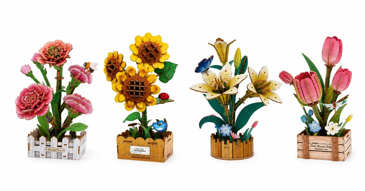 Bloemenset 4 delige Houten Modelbouwset Creatief & Educatief