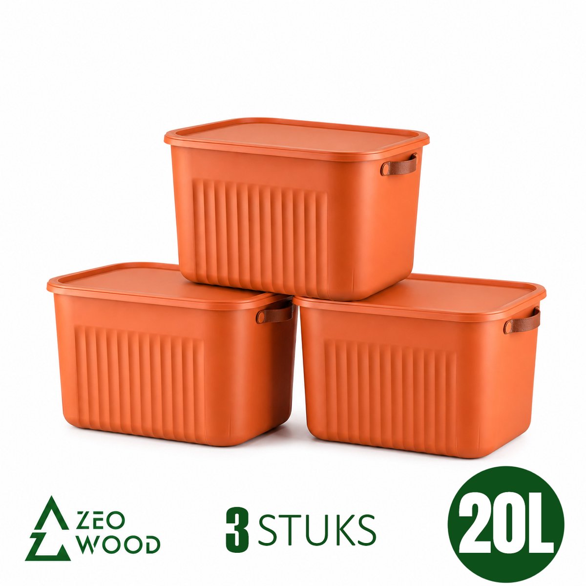 Zeo Wood® - Opbergbox met Deksel - Opbergdozen met Deksel - Opbergmand met Deksel - Set van 3 - 20L - Terracotta