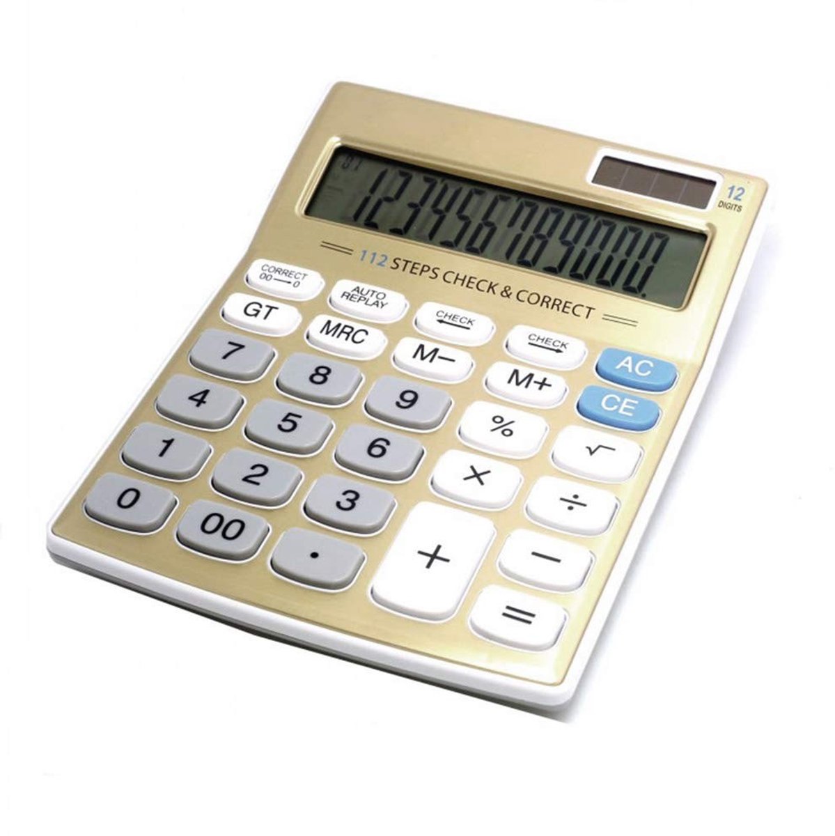 Jhubersproducts - Desktop Calculator - Zonnebatterij - Milieuvriendelijk - Gouden ontwerp - 12 Cijfers - Geschikt voor kantoor en thuis - KA05