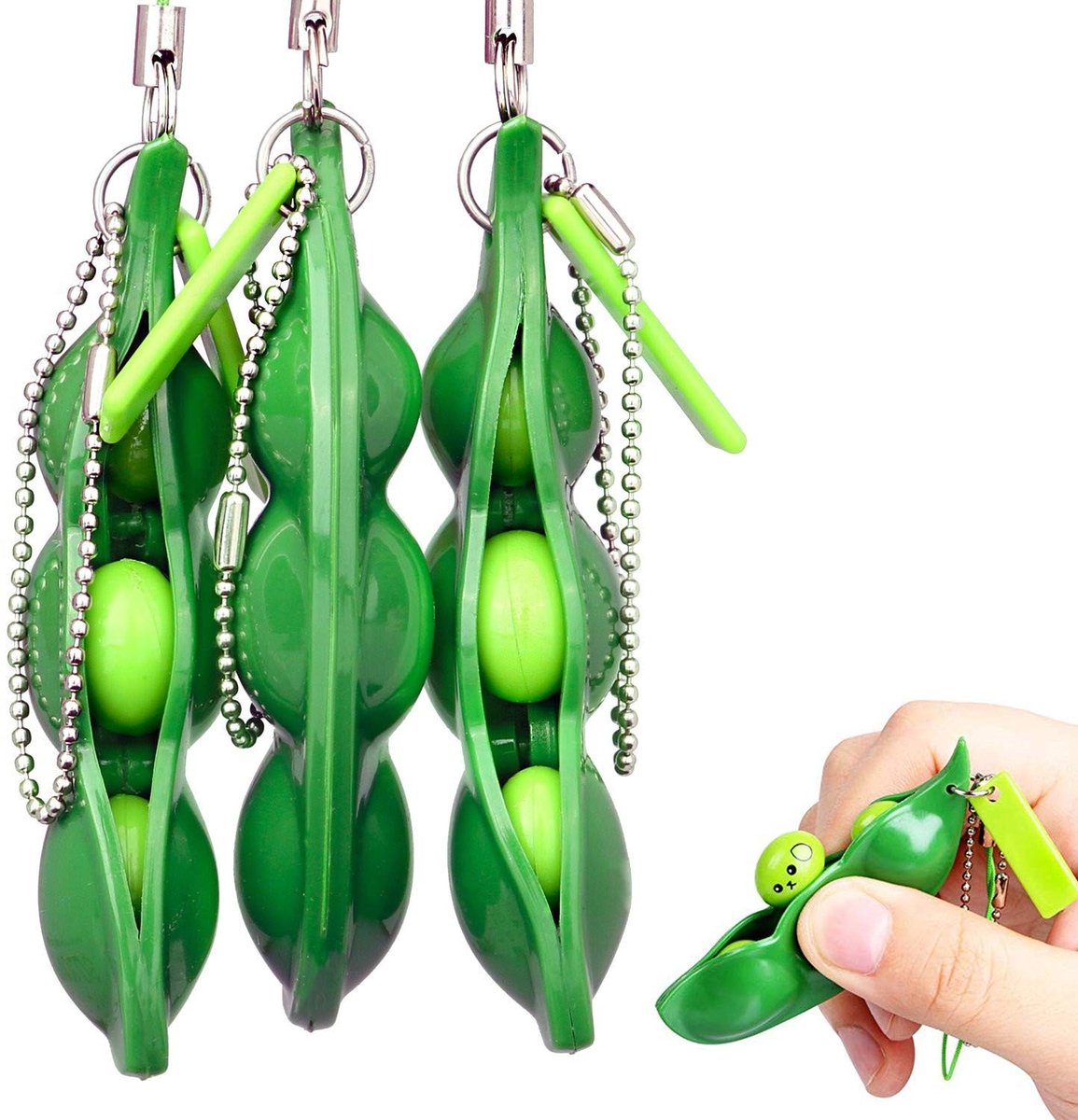 Jhubersproducts - Friemelspeelgoed - Knijpbare Boon - Vermindert angst en stress - Groen - Kinderen en volwassenen - 3 stuks - Perfect voor ontspannin