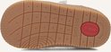 Onderkant van bruine, flexibele zool met 'SHOESME' en 'BABYPROOF' logo.