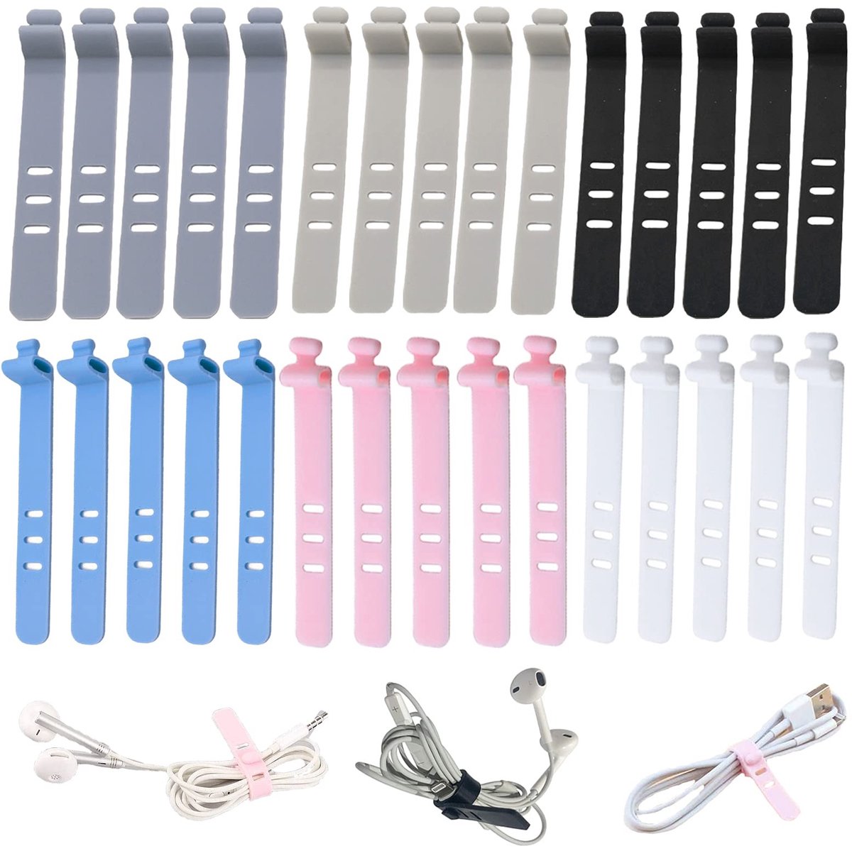 Dailygoods - Siliconen kabelbinder - Kabelbinders - Organiseer jouw snoeren - 30 stuks - Snoerorganizer - Voor een opgeruimd huis - Geschikt voor kant