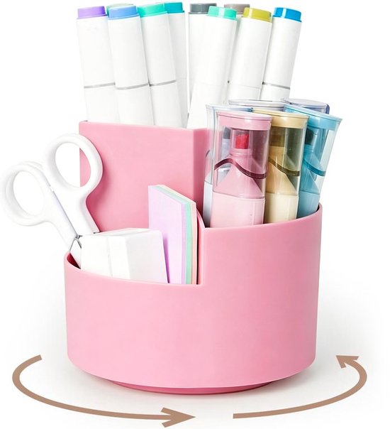 Pennenhouder – Draaibare pennenbak – Bureau-organizer – 360° draaibare pennenhouder met 3 vakken – Multifunctioneel - Ruime bureau-organizer – Geschikt voor schrijfwaren, cosmetica & knutselspullen – 12 x 12 cm