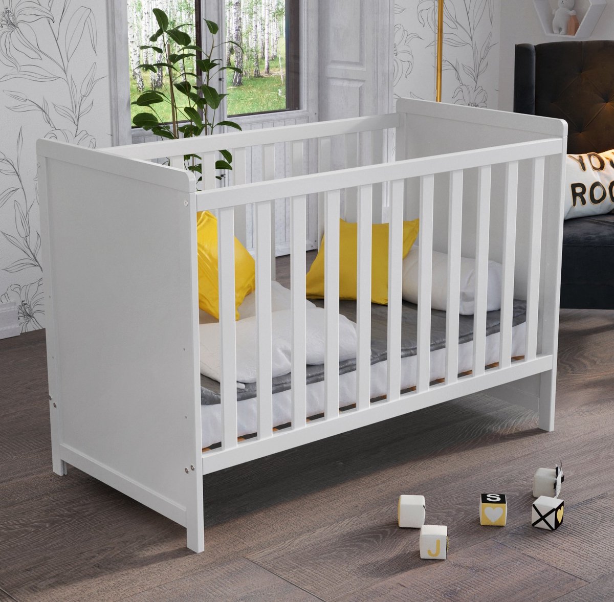 Love For Sleep Matilda Babybedje 2-in-1 – Meegroeibed 120x60 cm – Met Extra Uitvalbeveiliging – Ruimtelijk Design – Exclusief Matras – Massief Hout – Wit