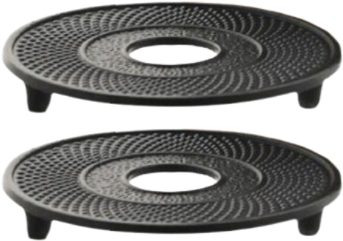 MPLCo - Gietijzeren Onderzetter - Hittebestendige Panonderzetter - Set van 2 - Cast Iron Trivet - voor Pannen & Theepotten - Duurzaam & Antislip - Keuken Accessoire - Ø13 x 2 cm - Zwart