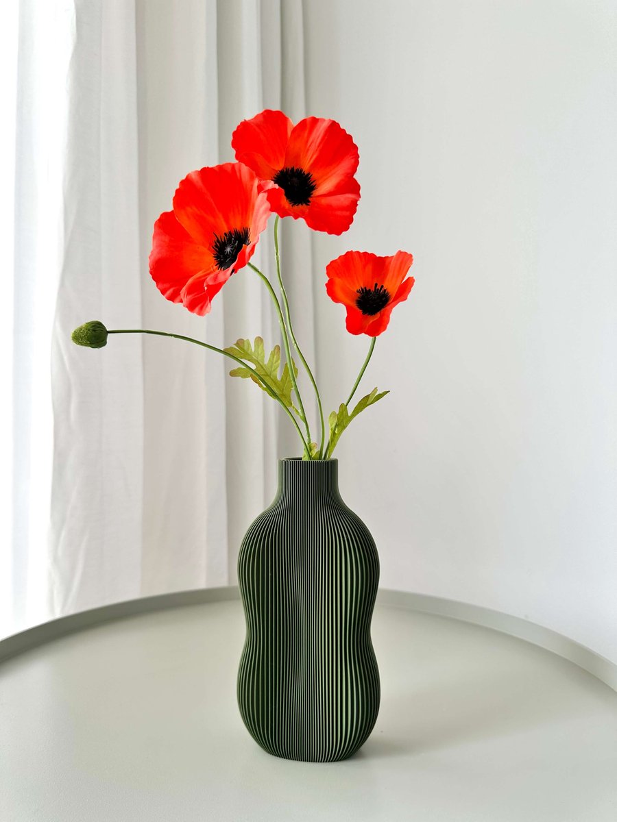 BABBIA Siervaas Donkergroen – Geribbelde Design Vaas – Droogbloemen Vaas – Bouwbloemen Vaas – Cadeau Woondecoratie