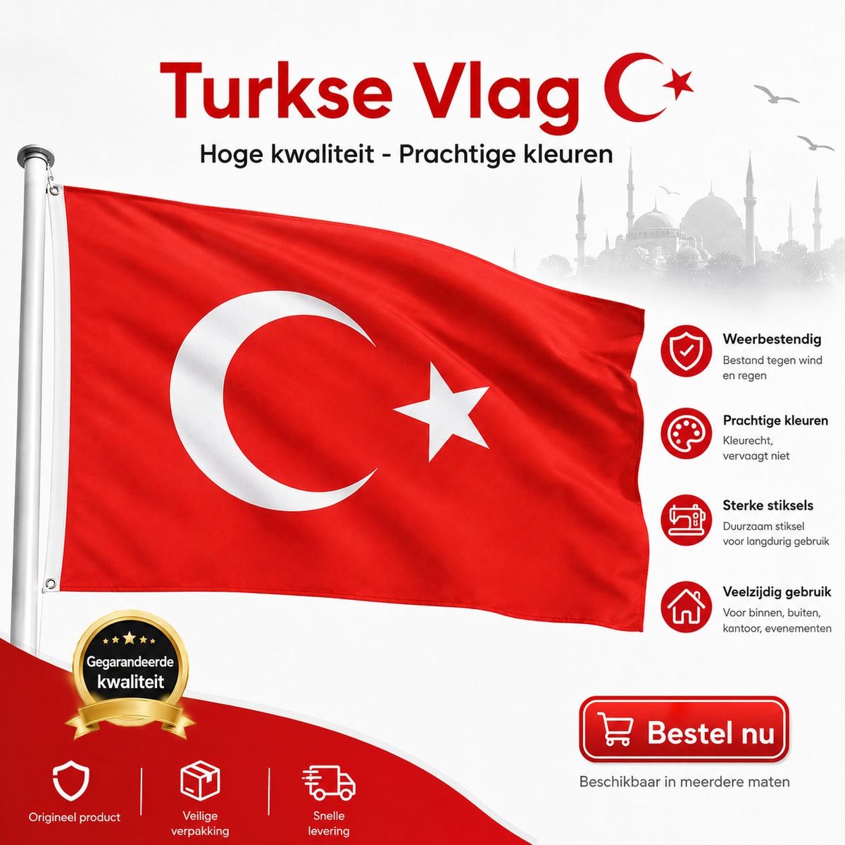 turkse vlag groot 150*90 cm