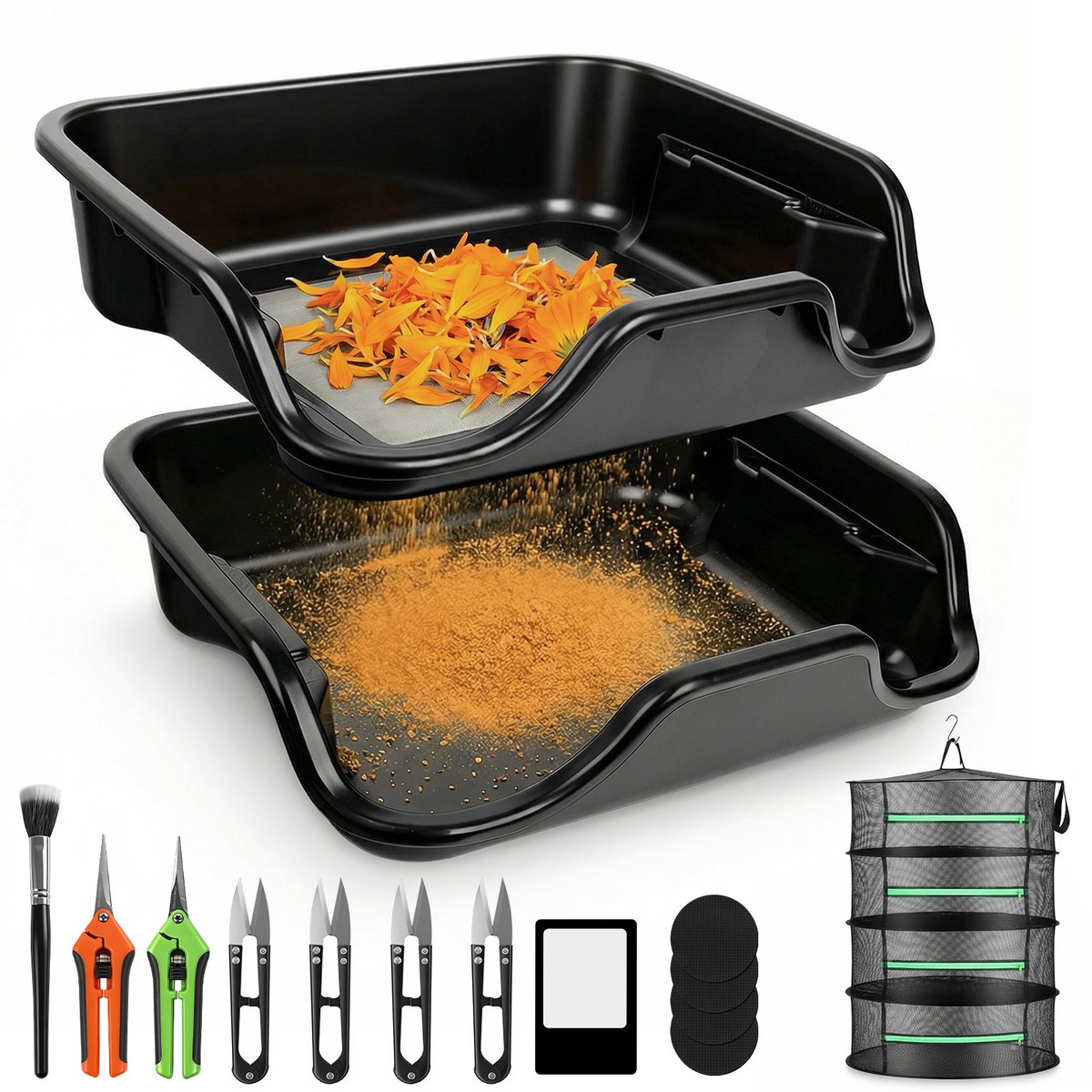 Ericbee – Pro – Trim Bin Set – 37,8 x 14 x 46 cm – 150µm Zeef & 4-laags Droognet – Zwart