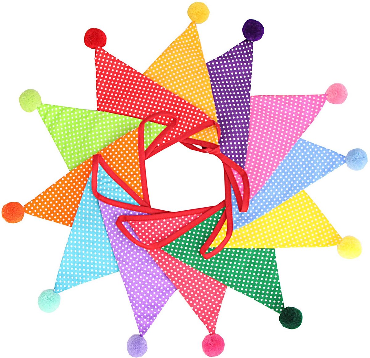 Vlemico - Stippen vlaggetjesslinger - Vlaggenketting - 4 meter - Meerkleurig - Feestdecoratie - Geschikt voor verjaardag - Kinderkamer