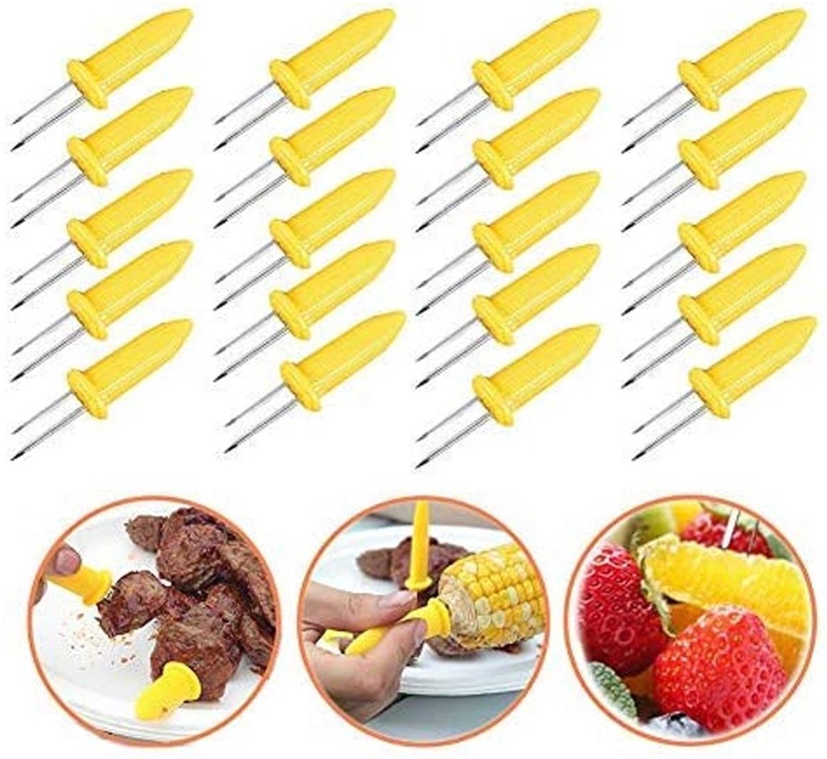 TOVBMUP Maïskolfkebab - Maïskolftangen - Grillaccessoires - Maïskolftangen van roestvrij staal - Maïskolfpinnen - Kebabvoedselfruitvorken - 20 stuks