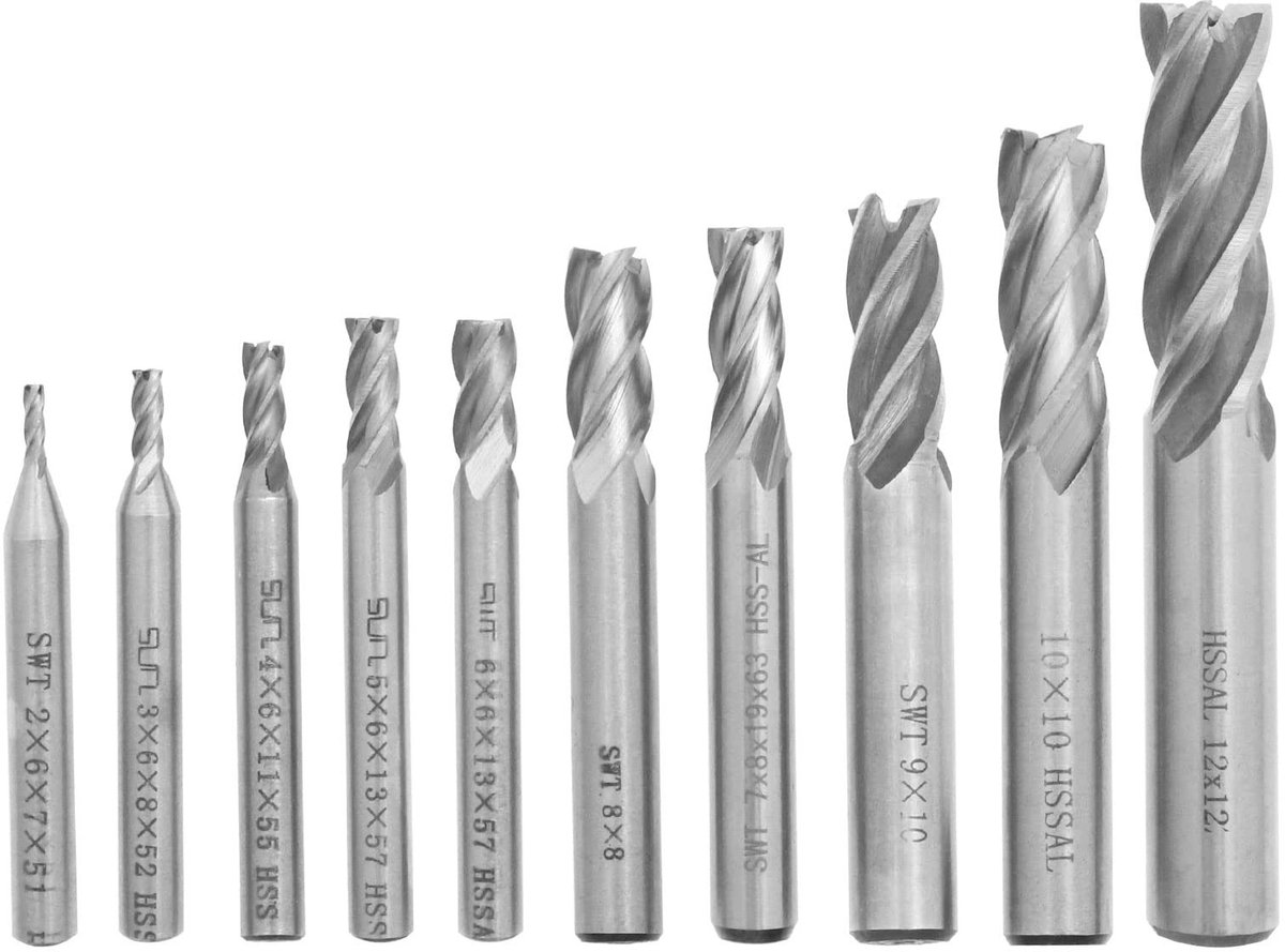 Livia home - End Mill Cutter Kit - 10-delige Frees - Hoge kwaliteit - 2 tot 12mm Diameter - Voor hout en metaalbewerking - 4-vlokken ontwerp