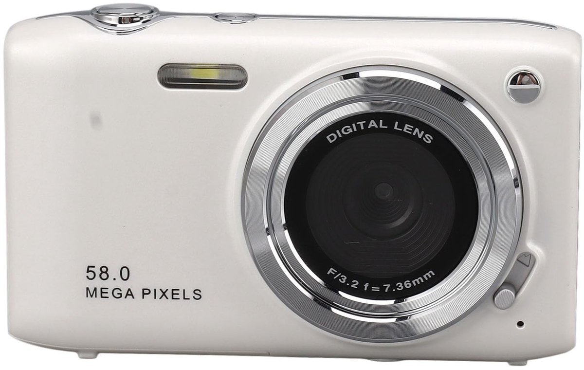 Dailygoods - Digitale Camera - 58MP 4K - Compactcamera met 16x Zoom - Wit - Voor Reisfotografie - Vloggen - Stijlvol ontwerp