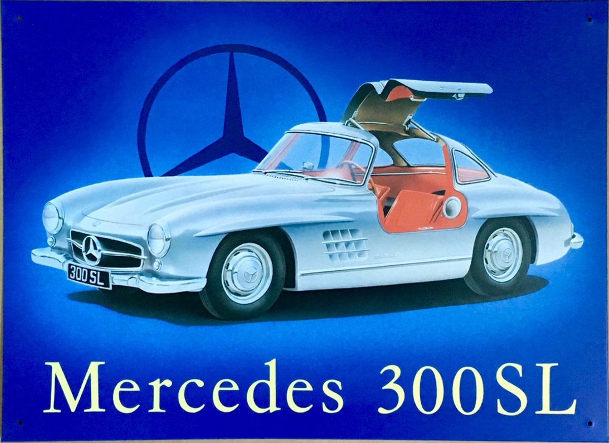 Mercedes 300SL Gullwing Metalen Wandbord - Mercedes 300SL Gullwing Zilver - 30x40 cm - Retro Auto Decoratie - Mancave Garage Bord - Wanddecoratie Woonkamer - Cadeau Man - Vintage Reclamebord- Reclameplaat - Bar - Tekstbord - Vintage - Muurplaat