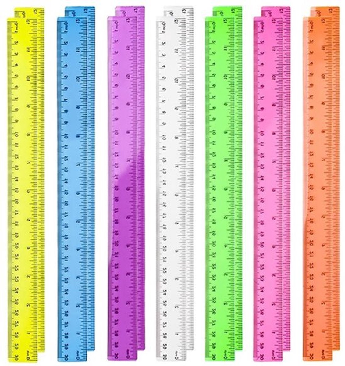 30 cm plastic linialen geometrische 6 kleuren - Set van 14 stuks