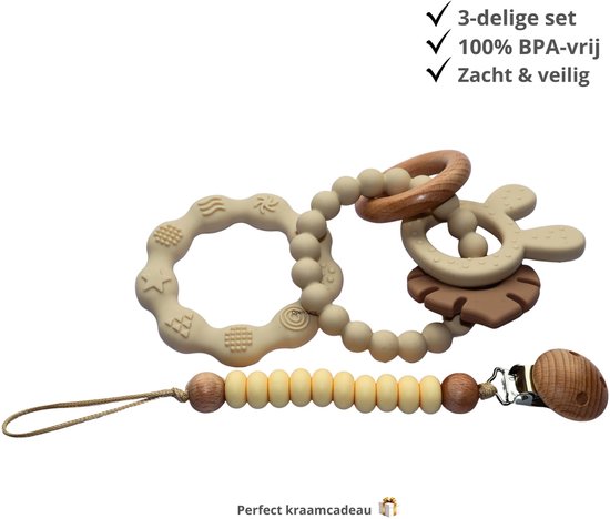 Zibbi Siliconen Bijtring & Speenkoord Set - 3-delig - BPA-vrij - Baby Bijtring - Speenkoord - Baby Cadeau - Soft Yellow - 0+ maanden van Zibbi — afbeelding 3